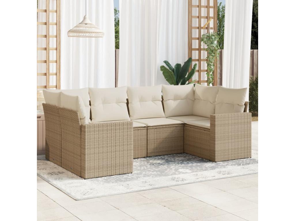 Salon de jardin avec coussins 6 pcs beige résine tressée