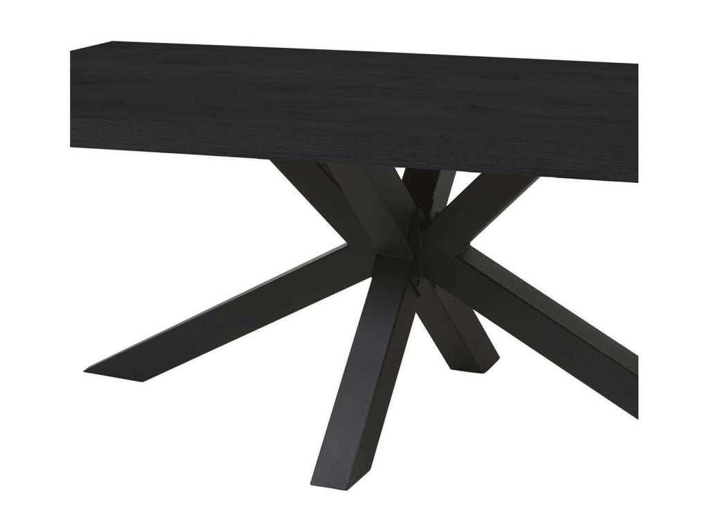 Meublita - Table Rectangulaire 230cm Aspect Bois Noir Piètement Etoile Métal Noir
