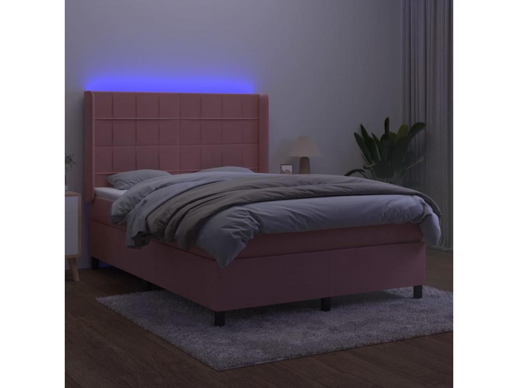 Sommier à Meublita de lit matelas et LED Rose 140x190 cm Velours