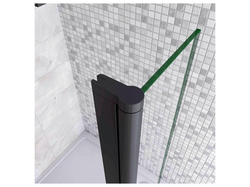Volet pivotant seul 40x200cm pour paroi de douche à l'italienne noire en verre 8mm retour pivotant à 180 verre anticalcaire