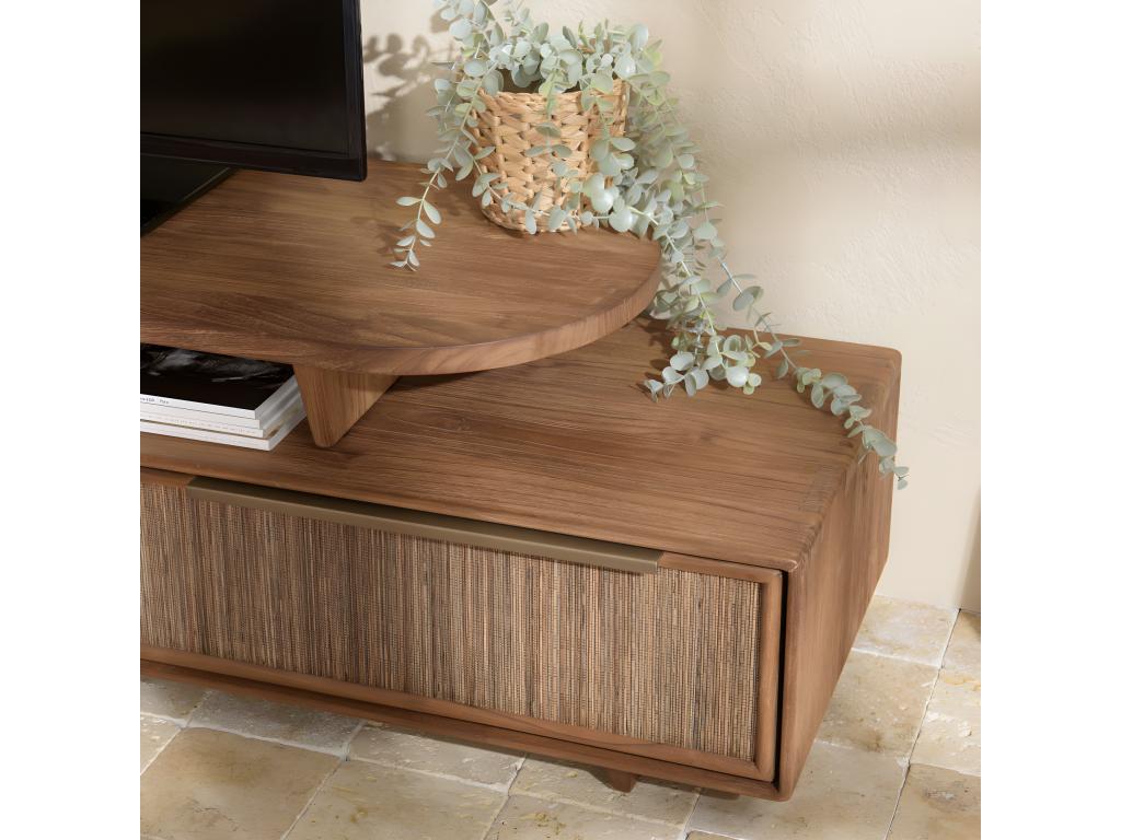 Doucezen - Meuble TV modulable 140x40cm 2 tiroirs en bois teck recyclé