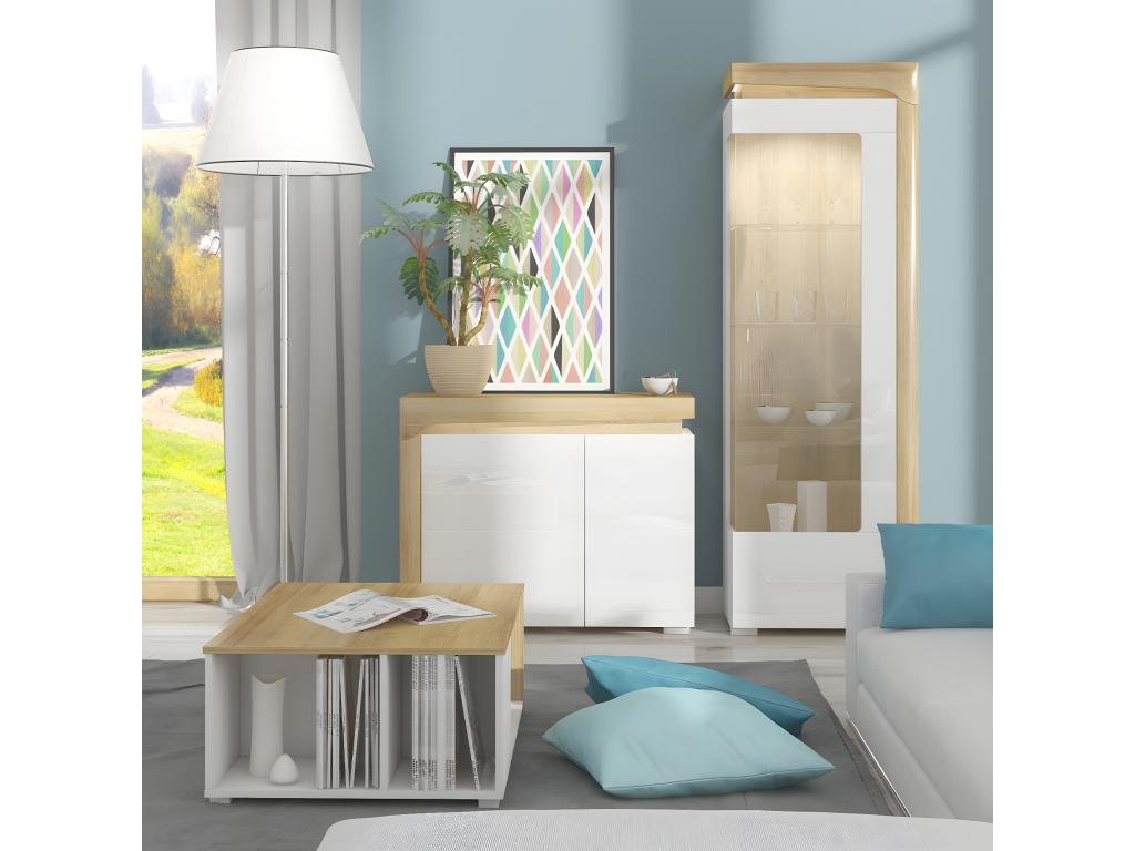Vitrine 1 porte ouverture droite LED inclus Doucezen Blanc et Bois