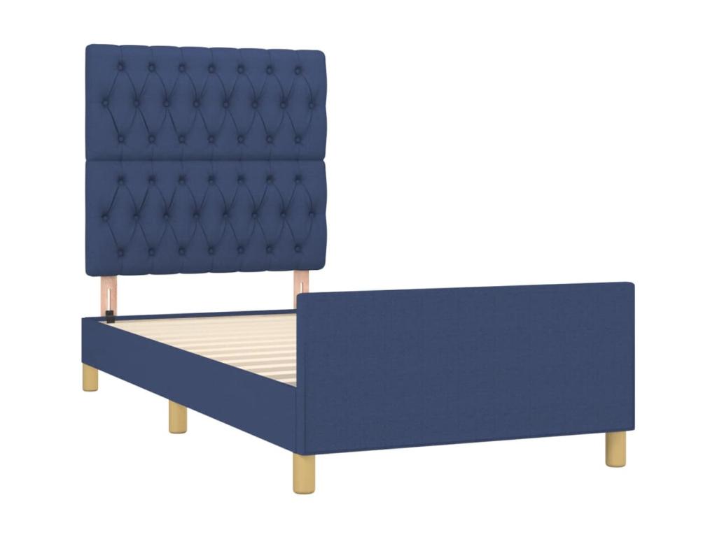 Cadre de lit avec tête de lit Bleu 100x200 cm Tissu
