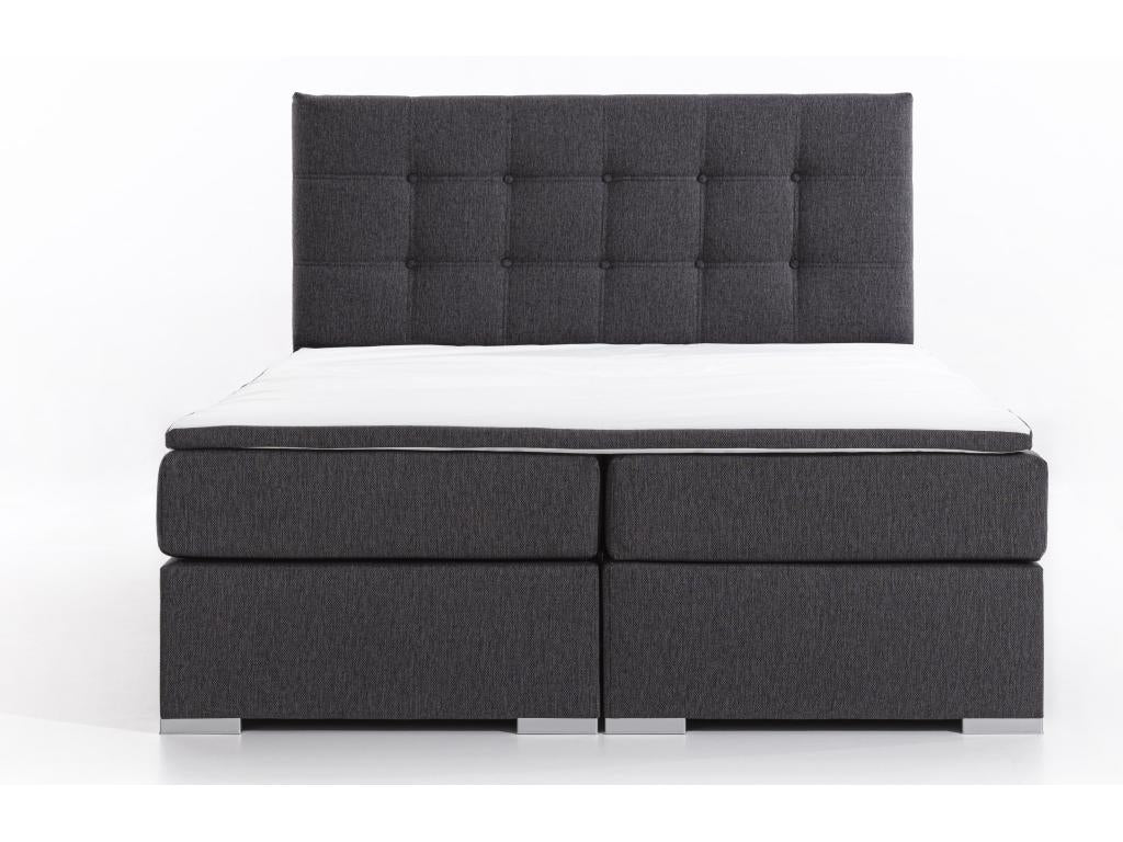 Lit boxspring tissu noir avec matelas et surmatelas Kavin-140x200