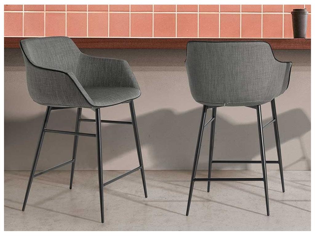 Chaise haute en tissu gris et pieds acier noir Meublita - Lot de 2-Couleur Meublita 71 Gris clair