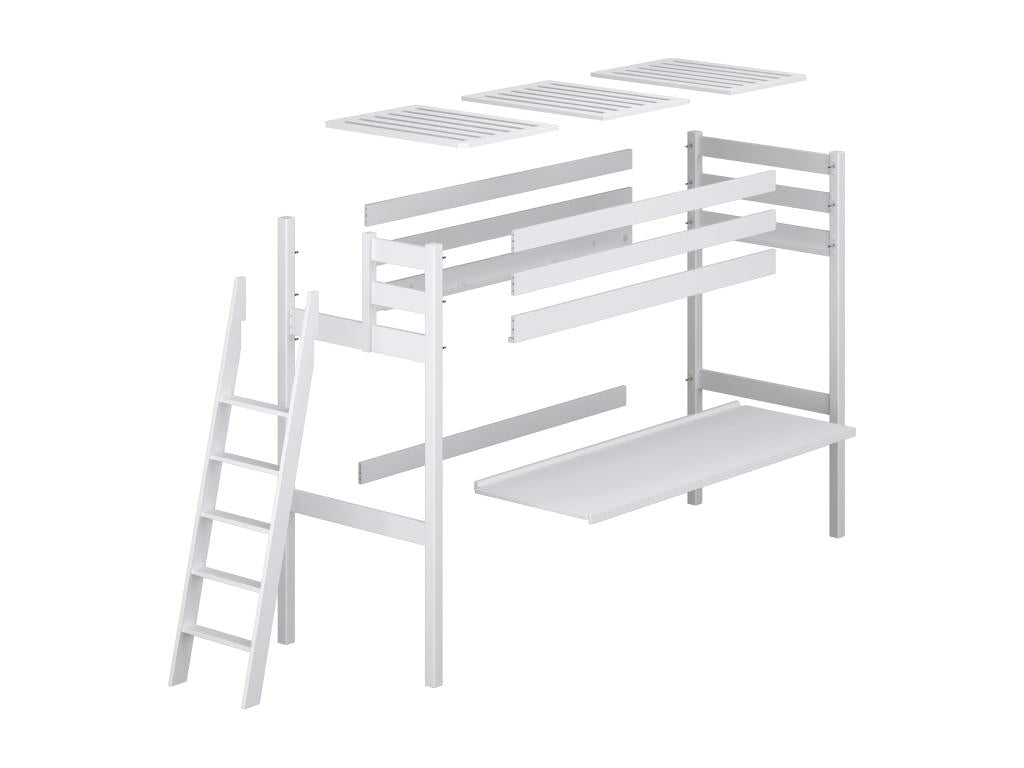 Lit mezzanine en bois - avec bureau N02 Noir / Chêne Naturel 100x200