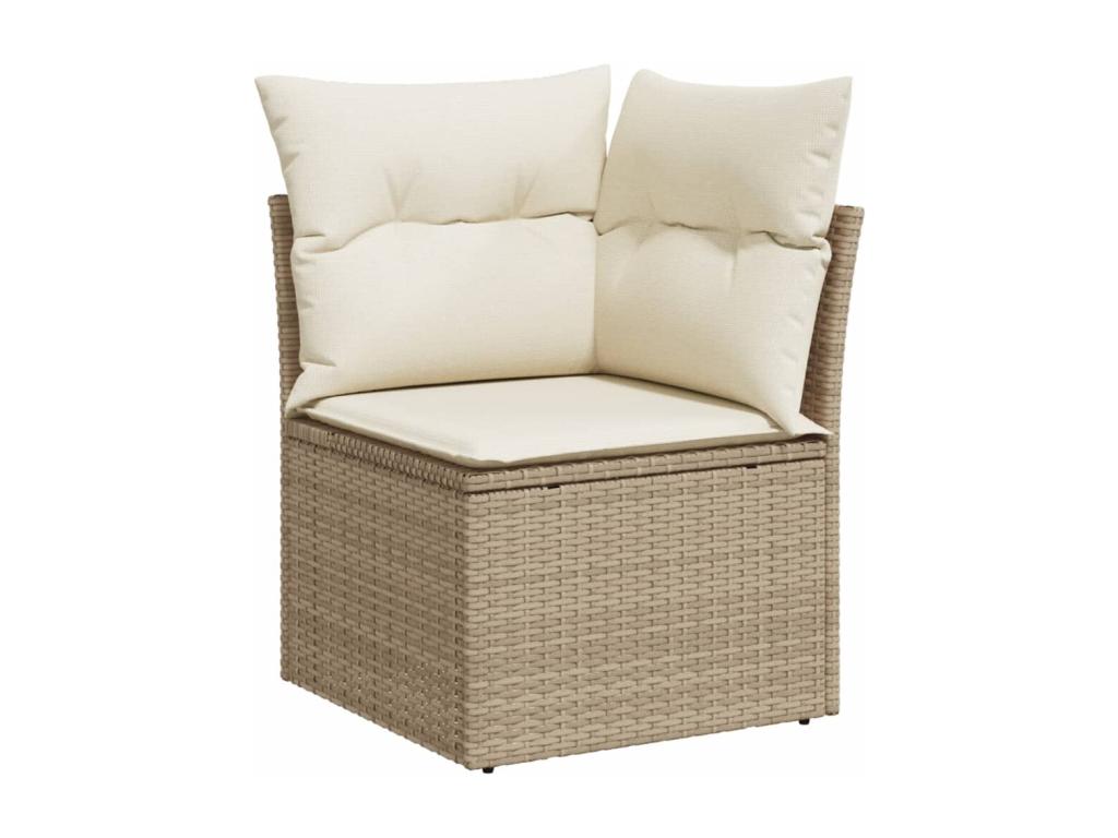 Salon de jardin avec coussins 5 pièces beige résine tressée