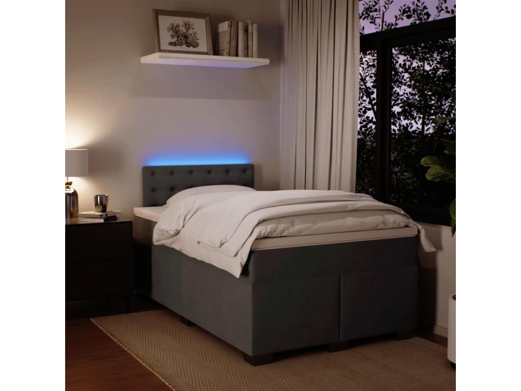 Sommier à Meublita de lit et matelas Gris foncé 120x200cm Velours