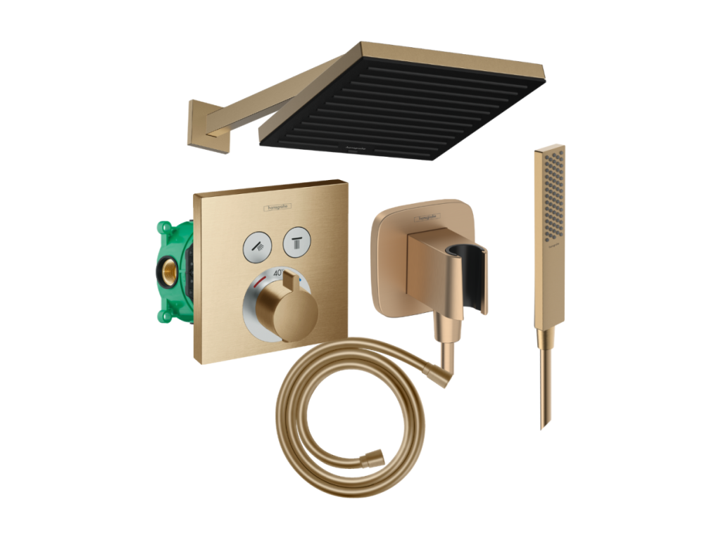 Colonne douche thermostatique Doucezen ShowerSelect E Douche de tête Pulsify S Flexible Isiflex Douchette Pulsify E bronze