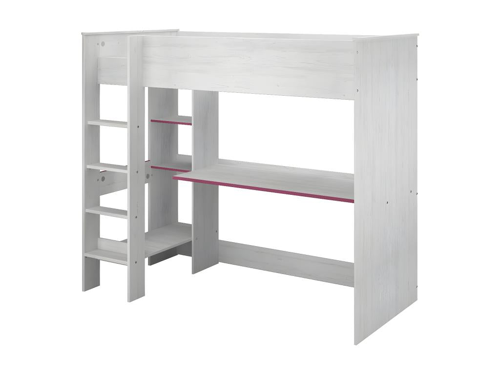 Lit Mezzanine avec Bureau effet bois blanc - 90x200 - Meublita