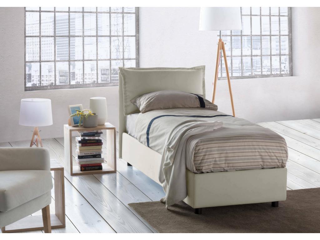Lit simple Doucezen Lit coffre avec revêtement en tissu Made in Italy Ouverture frontale avec matelas 80x200 cm inclus Beige