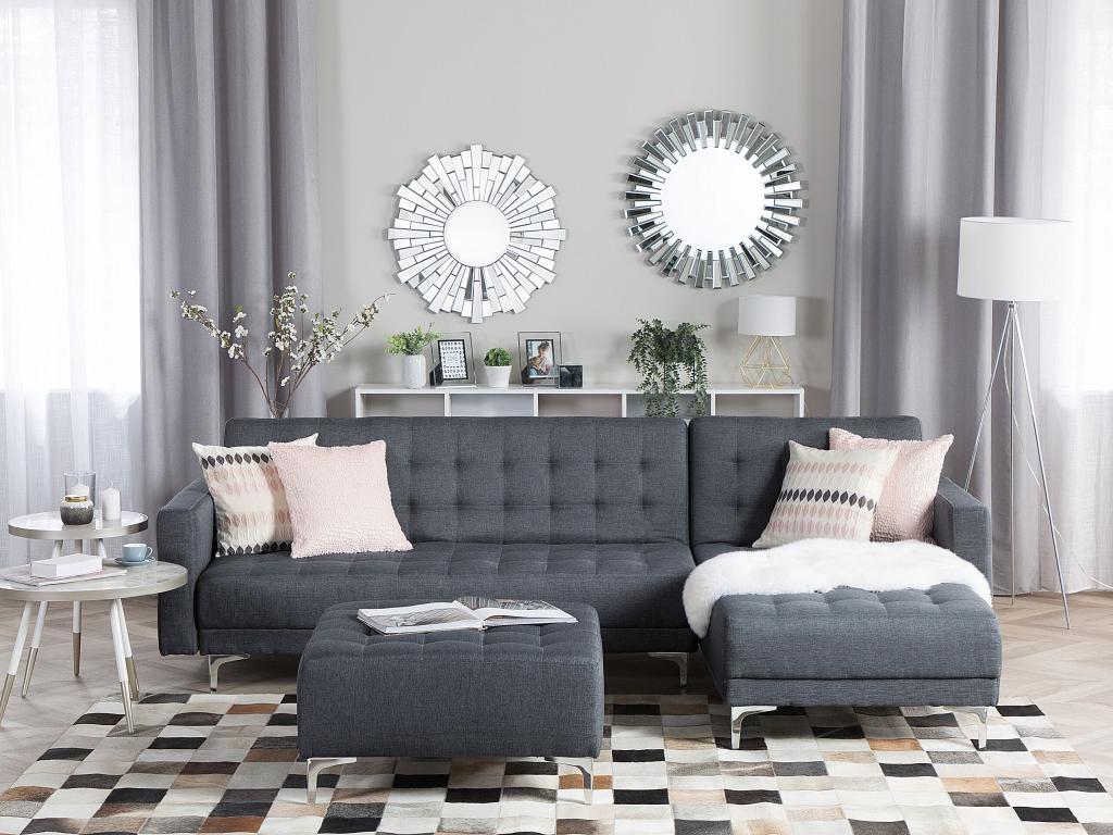 Canapé Angle à droite en Tissu Gris Foncé 4 Places Dossier réglable Meublita