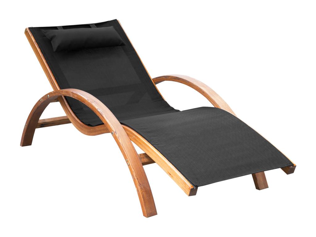 Transat chaise longue design style tropical bois massif naturel coloris beige noir
