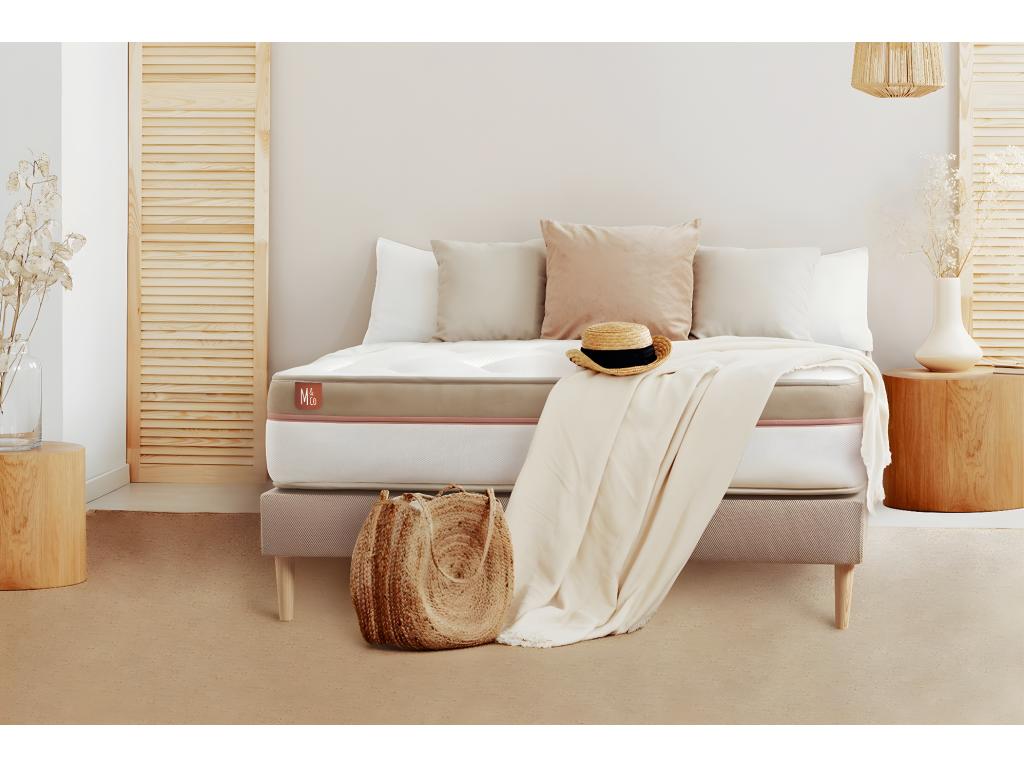 Ensemble LE COSY 160x200cm Mémoire de forme 7 zones de confort - Ep- 30cm sommier Beige