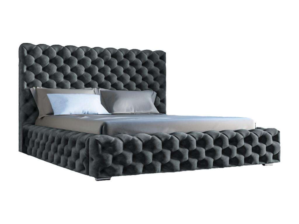 Lit rembourré avec rangement - 120x200 - lit double - velours - noir - Vertchez