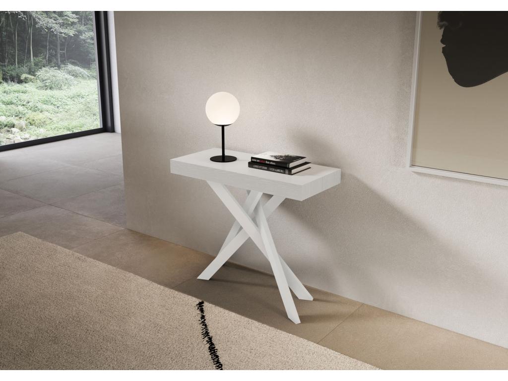 Console extensible 90x40/196 cm Saki Premium Small blanc frêne pieds blancs