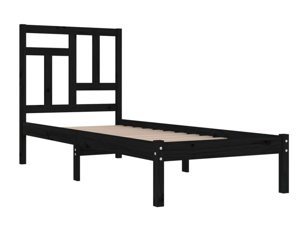Cadre de lit Noir Bois massif 75x190 cm Petit simple