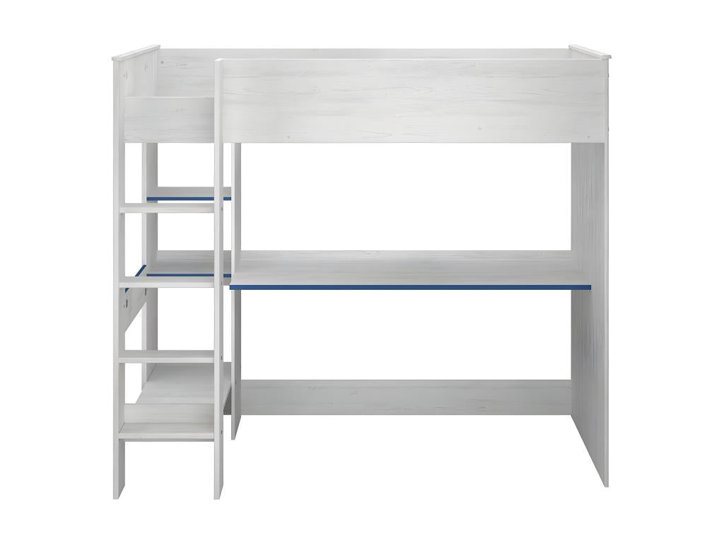 Lit Mezzanine avec Bureau effet bois blanc - 90x200 - Meublita