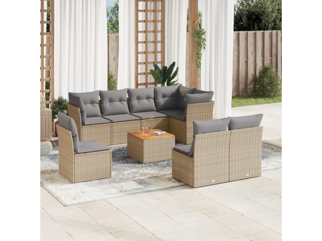 Salon de jardin avec coussins 9pcs méMeublita beige résine tressée