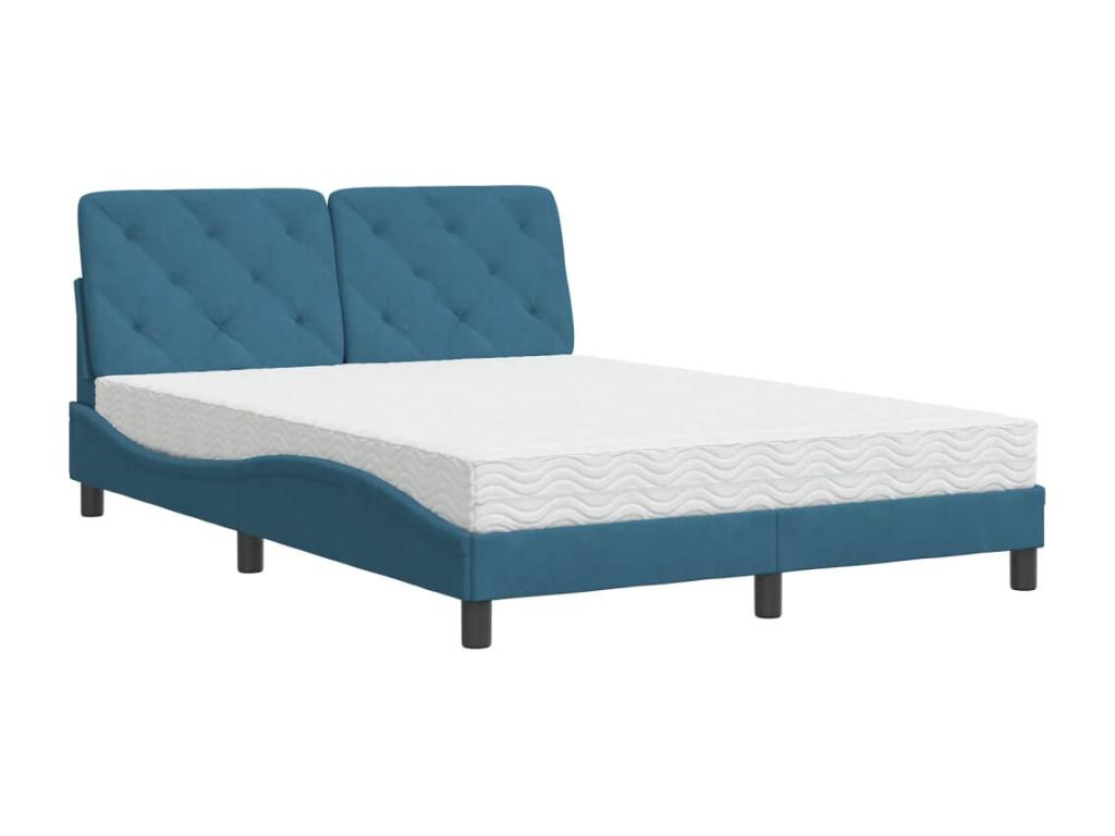 Lit avec matelas bleu 140x200 velours