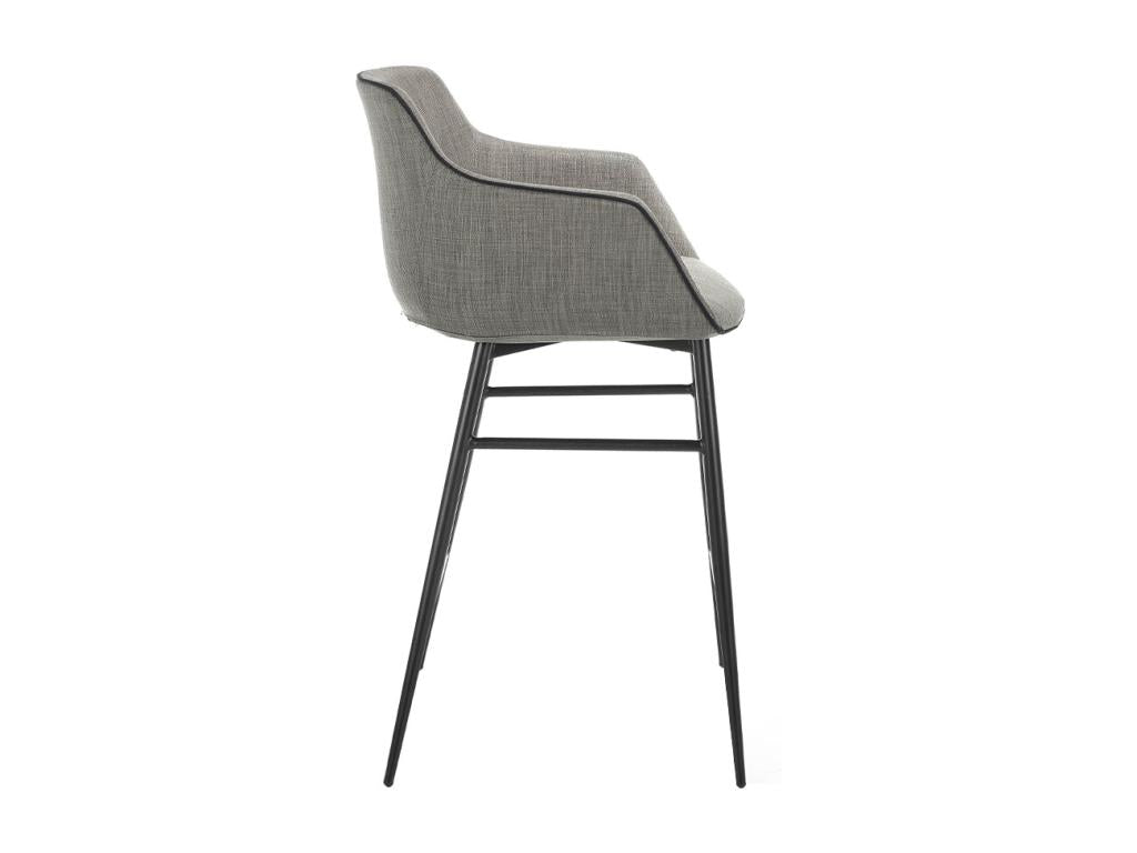 Chaise haute en tissu gris et pieds acier noir Meublita - Lot de 2-Couleur Meublita 71 Gris clair