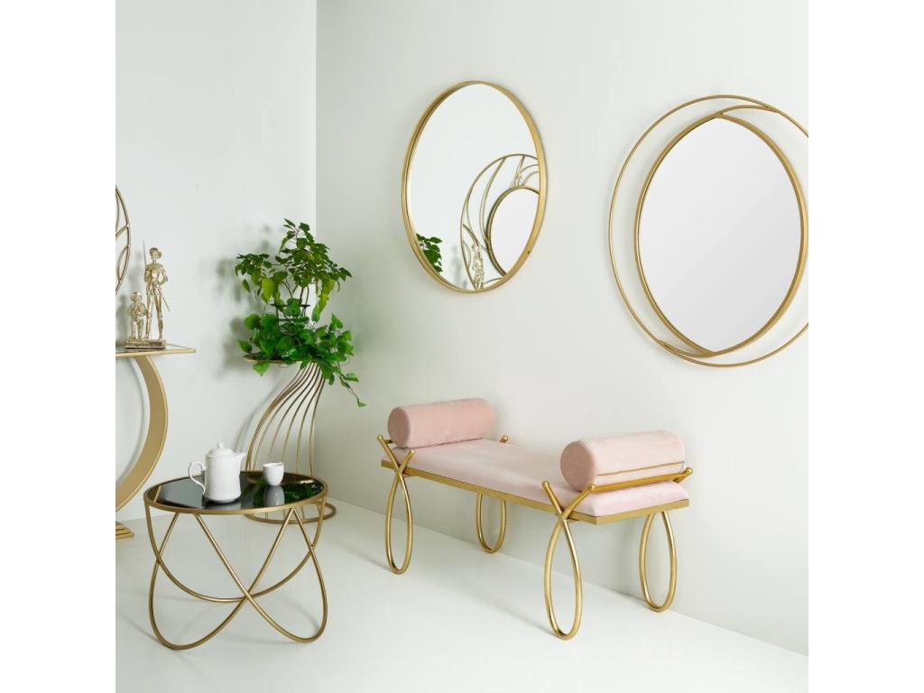 Banc en velours rose et métal doré 112.5x49x53