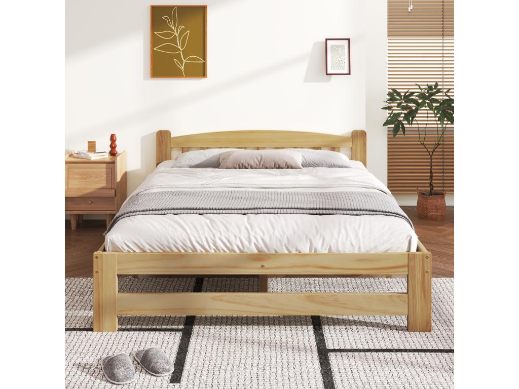 Lit En Bois Massif Et Doucezen - 140x200 cm - Avec Tête De Lit Et Sommier à Doucezen - Naturel