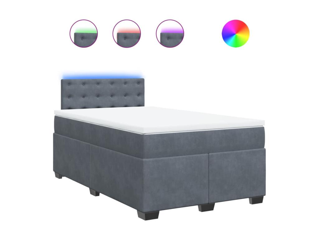 Sommier à Meublita de lit et matelas Gris foncé 120x200cm Velours