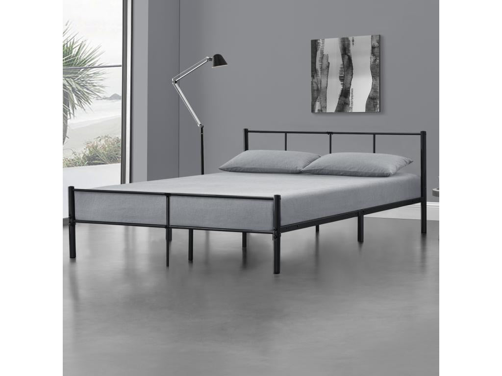 Cadre de Lit Double en Métal Laos 180x200 cm Noir Mat Meublita
