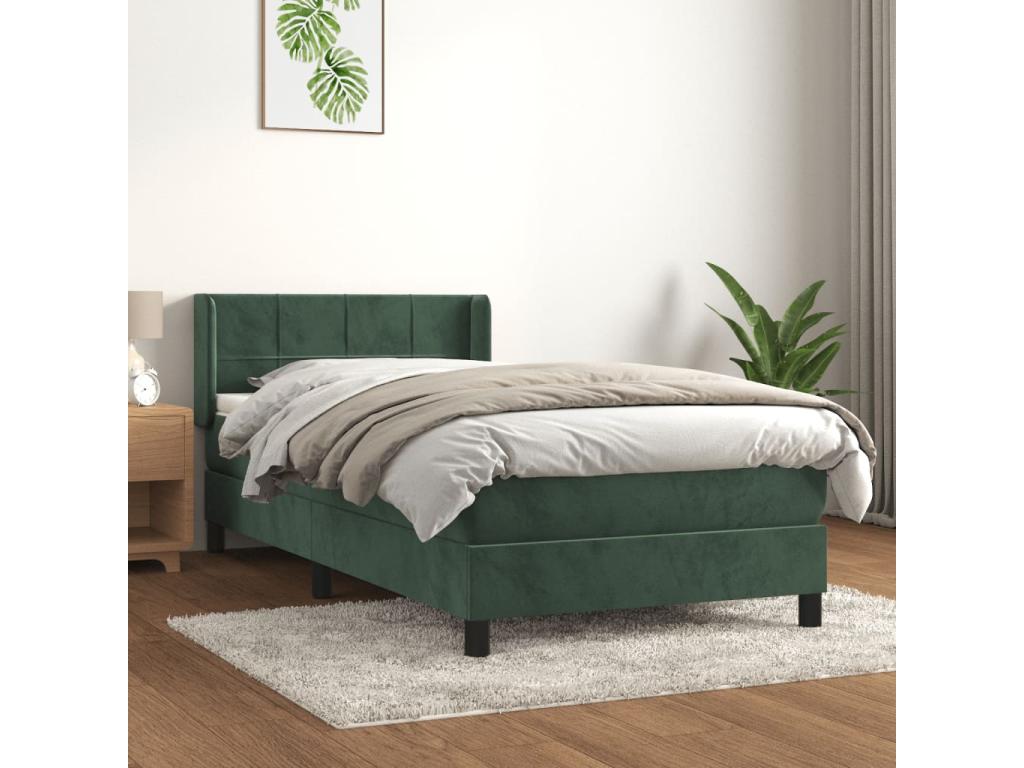 Lit à sommier tapissier et matelas Vert foncé 80x200 cm Velours