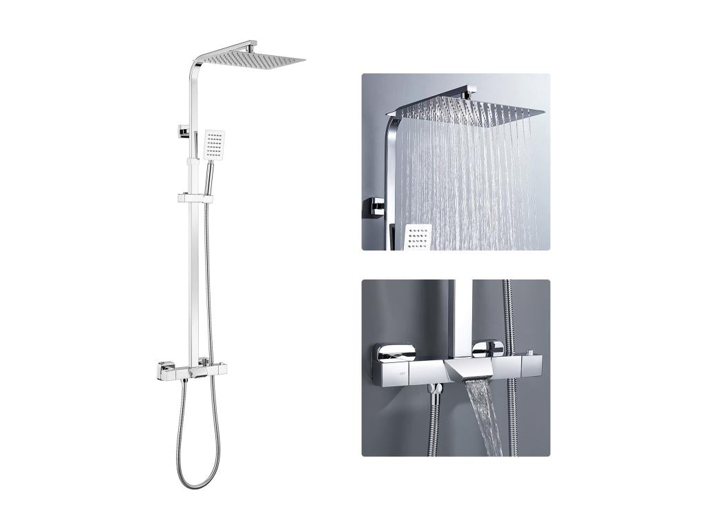 Colonne de douche thermostatique 3 Fonctions Doucezen de Douche en laiton avec Mitigeur de Douche Doucezen Hauteur réglable 98.5-129.5 cm Chromé