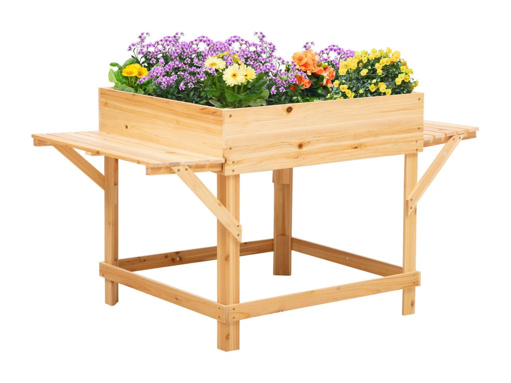 Jardinière sur pied potager dim- 130L x 75l x 75H cm 2 étagères feutre drainage inclus bois sapin pré-huilé