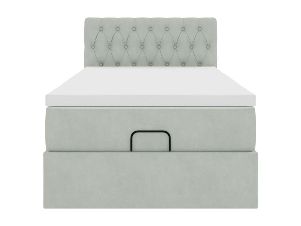 Cadre de lit ottoman et matelas gris clair 90x190 cm velours