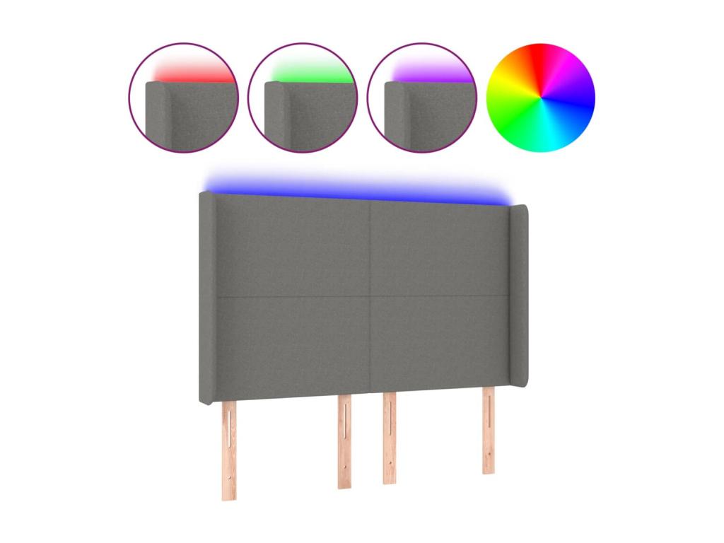 Tête de lit à LED Gris foncé 147x16x118/128 cm Tissu