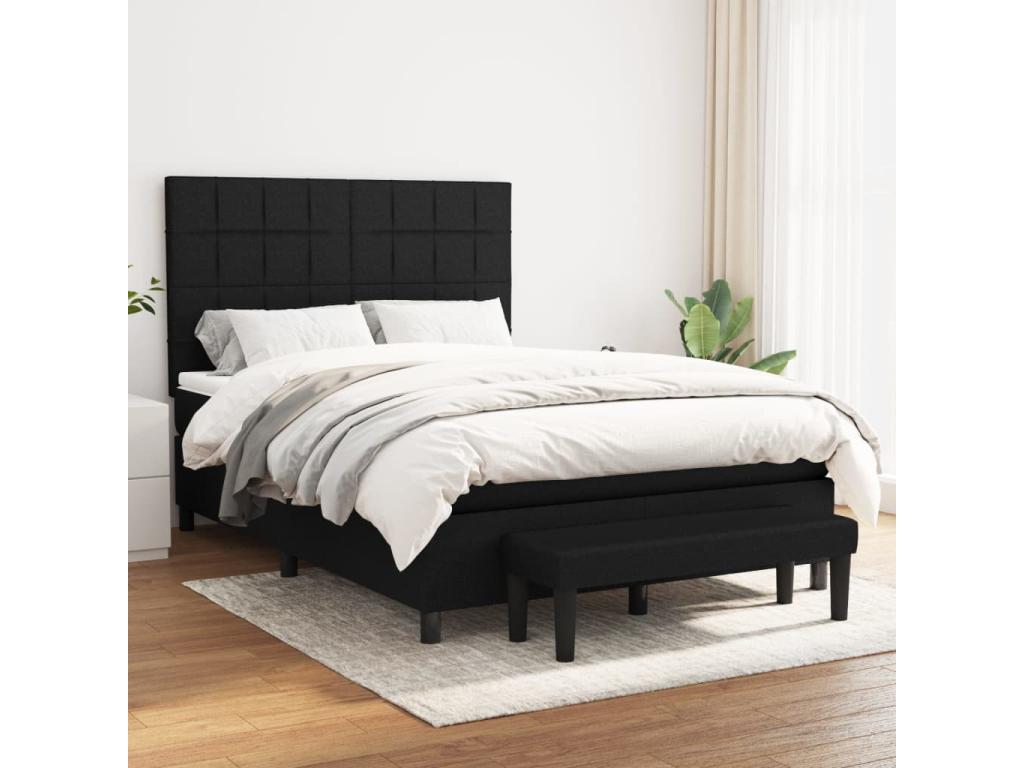 Sommier à Meublita de lit avec matelas Noir 140x190 Tissu