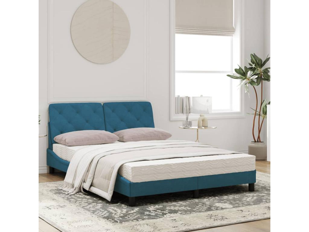 Lit avec matelas bleu 140x200 velours