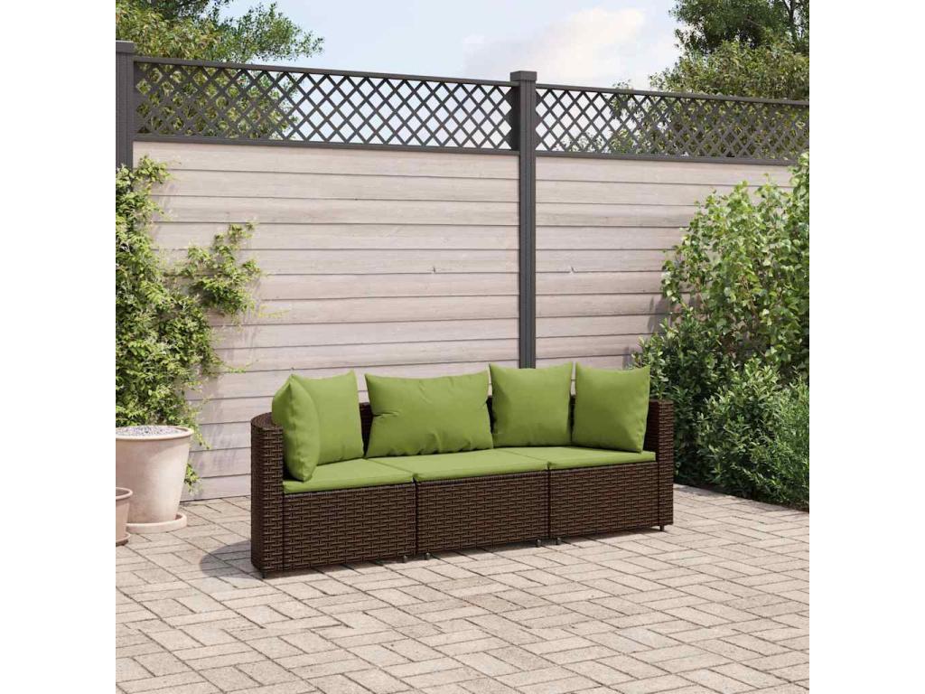 Salon de jardin avec coussins 3 pièces marron résine tressée