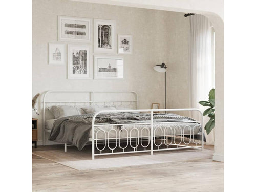 Cadre de lit métal sans matelas et pied de lit blanc 200x200 cm