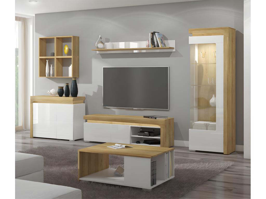 Vitrine 1 porte ouverture droite LED inclus Doucezen Blanc et Bois