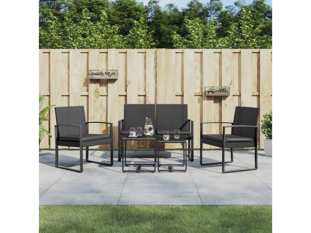 Ensemble à manger de jardin avec coussins 5 pièces noir rotin PP