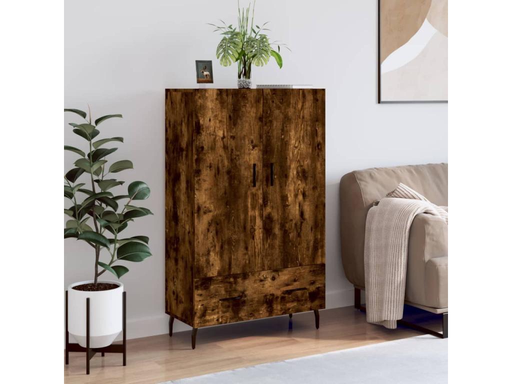 Buffet haut chêne fumé 69,5x31x115 cm bois d'ingénierie