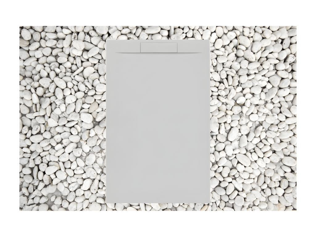 Receveur de Douche 140x95 cm GRIS Meublita Ligne Meublita PLUS En Résine et Poudre de Marbre Avec Grille Latérale EN RéSINE DE MARBRE