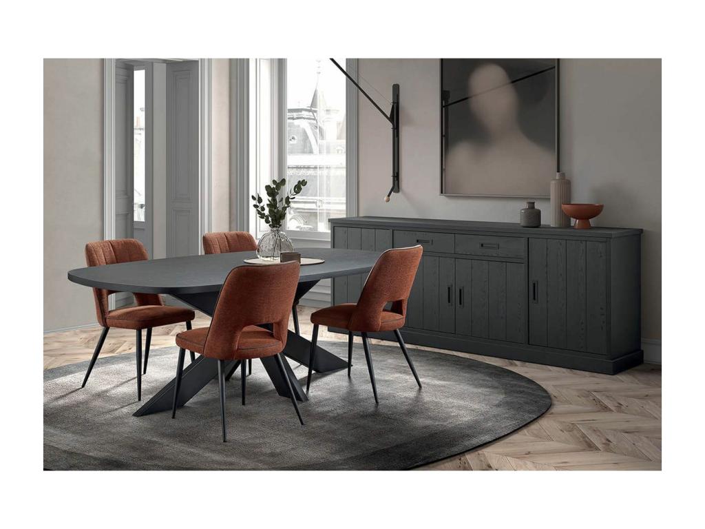 Vertchez - Ensemble Buffet 4 Portes et Table Repas Ovale 200cm