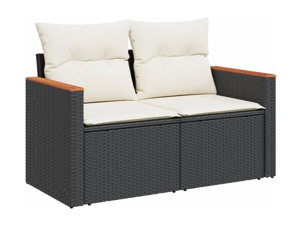 Salon de jardin 8 pcs avec coussins noir résine tressée
