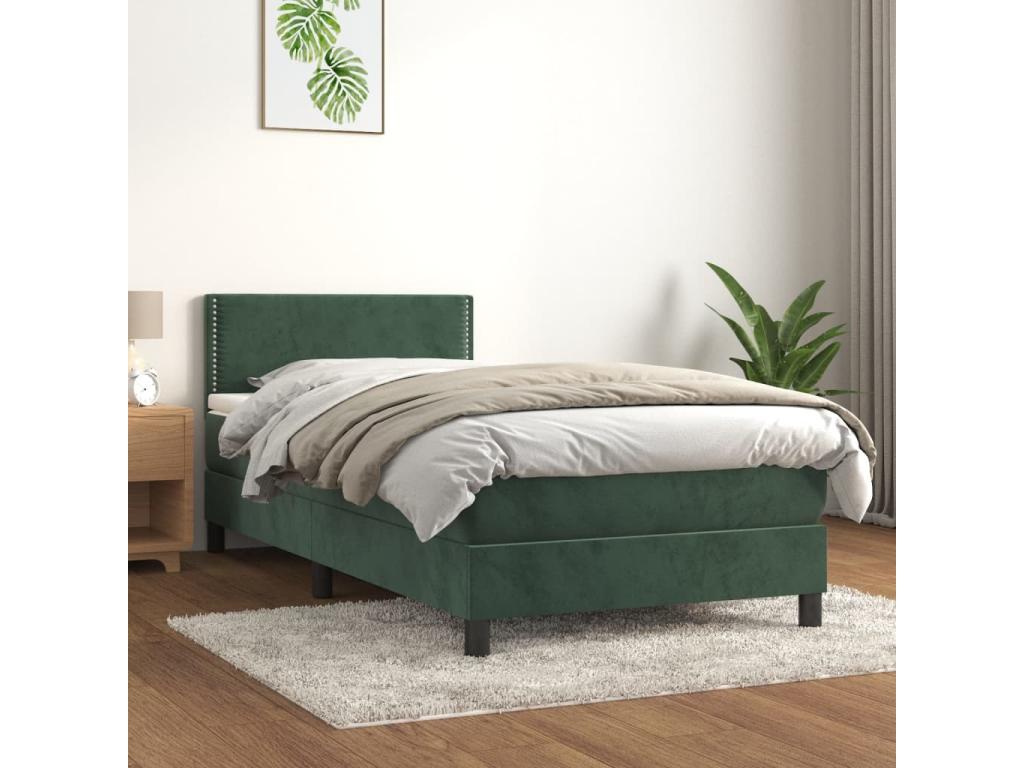 Lit à sommier tapissier avec matelas Vert foncé 90x190 cm