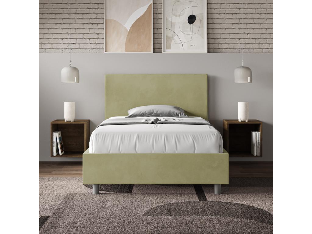 Lit 1 place et demi coffre rembourré 120x190 microfibre vert Doucezen