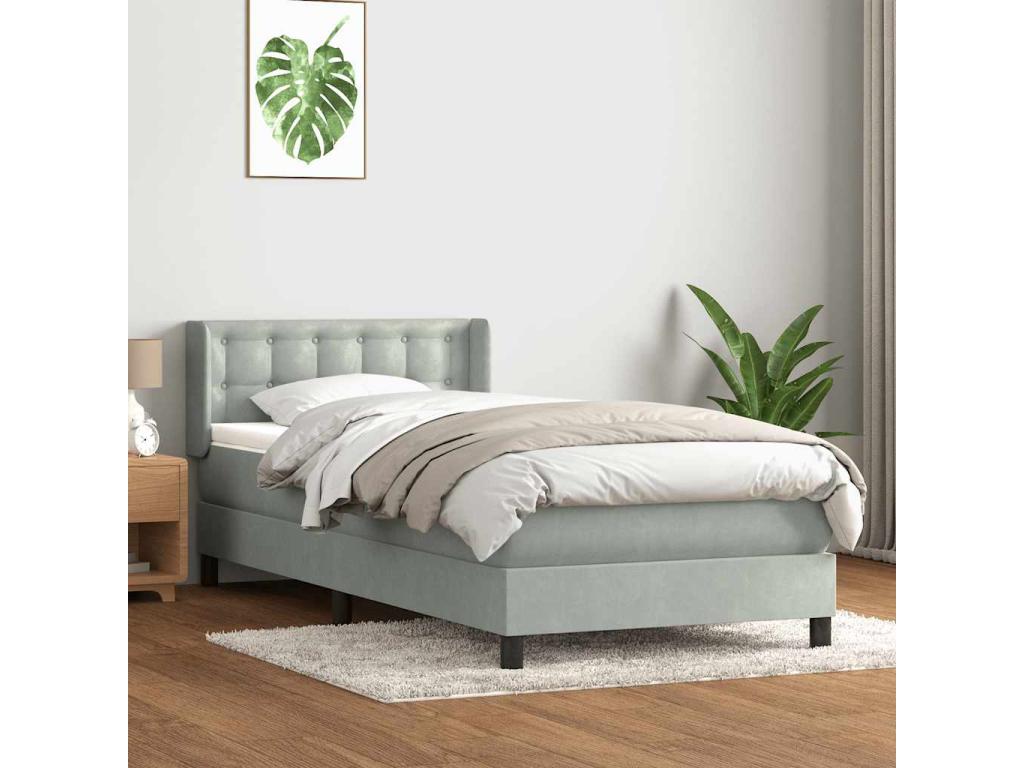 Sommier à Meublita de lit et matelas gris clair 80x220 cm velours