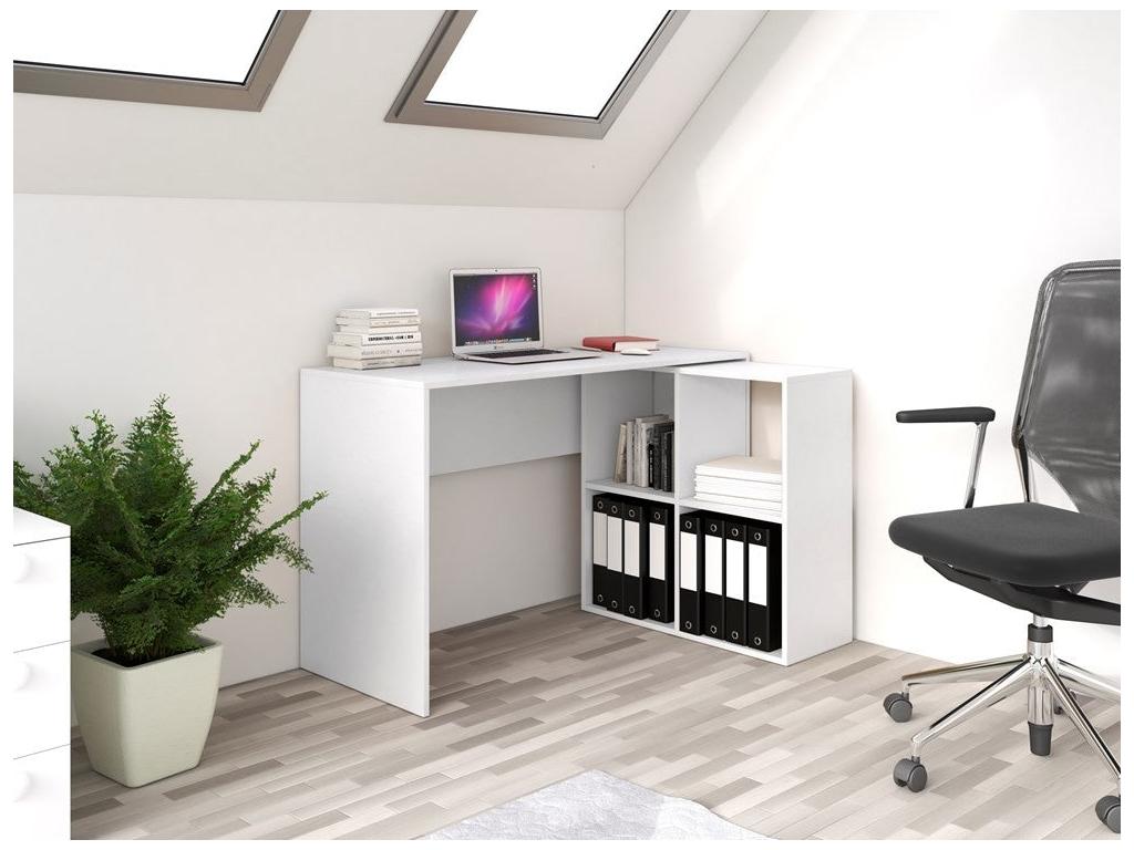 bureau d'angle Meublita 120x50x76 cm 4 niches blanc