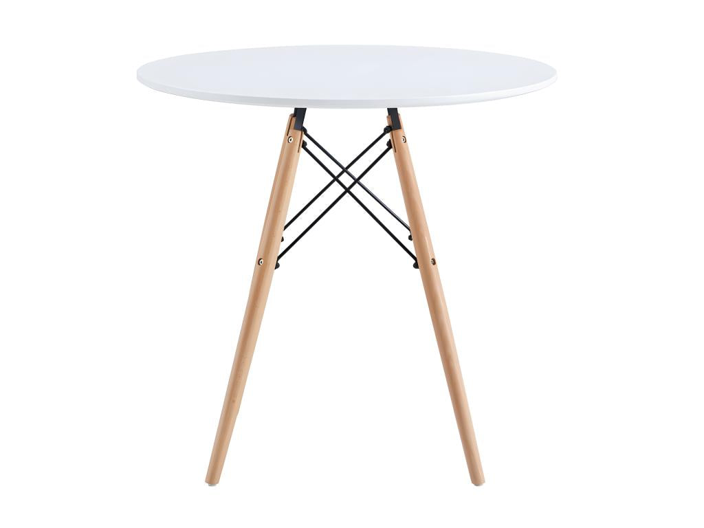 Table à manger ronde coloris blanc mat pieds coloris hêtre - diamètre 80 x hauteur 75 cm
