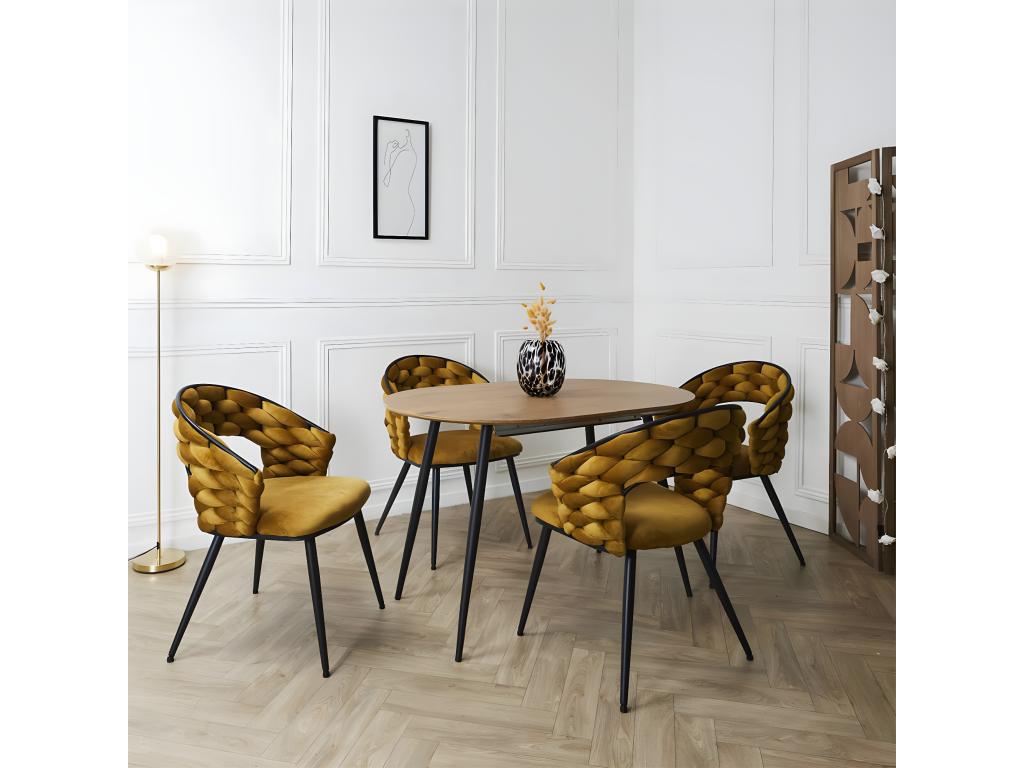 Doucezen - Lot de 6 Chaises en Velours Jaune Moutarde Pieds Métal Noir